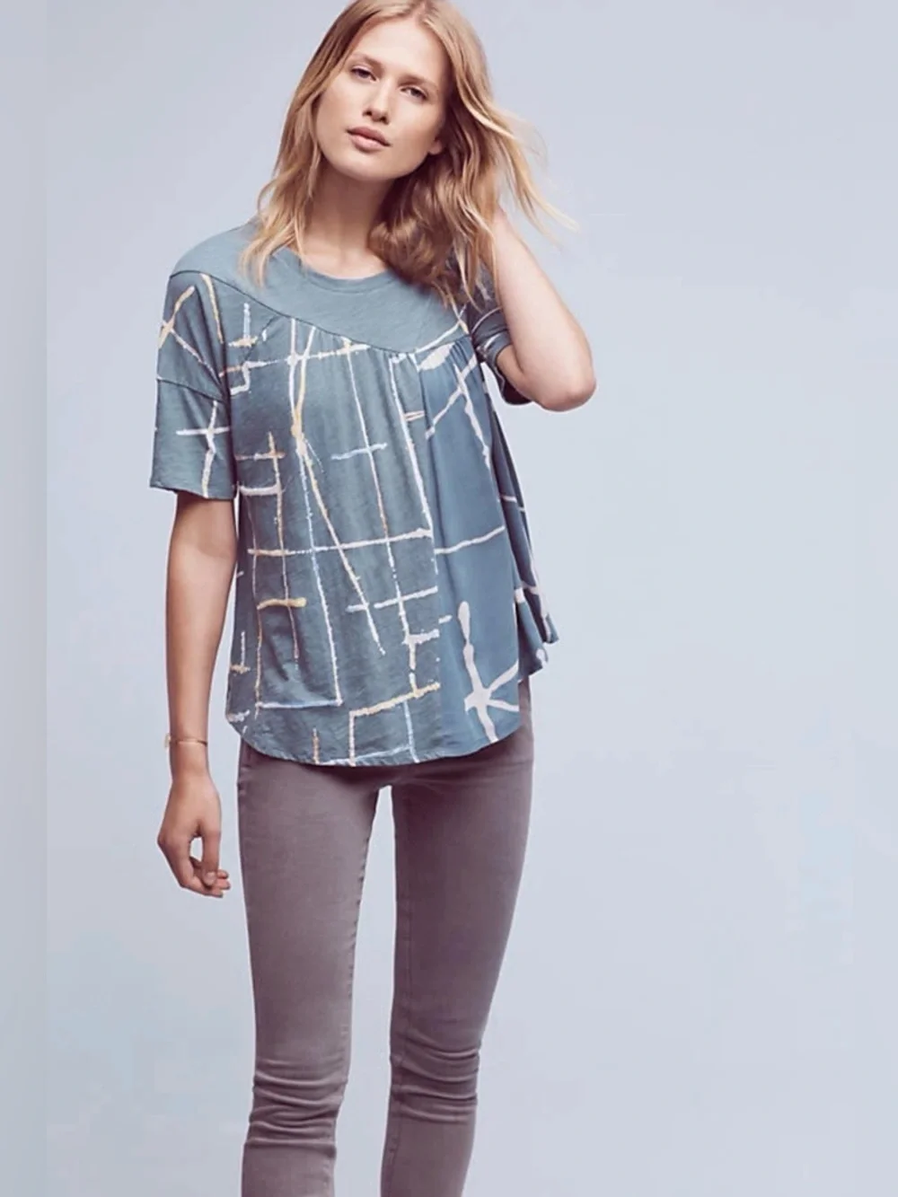 New Anthropologie Akemi + Kin  Light Streaks T-Shirt Top, Blue, Size XS - Picture 2 of 6